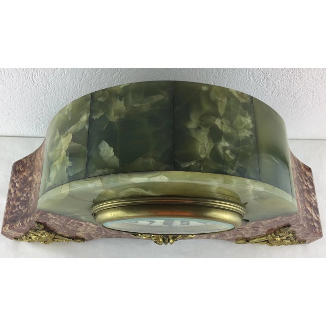 Green French Art Deco Marble and Onyx Clock Set, Signed - Set of 3 For Sale - Image 8 of 10