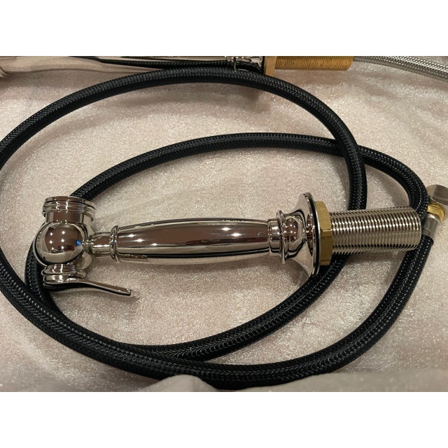 Julia One Hole High Profile Kitchen Faucet, Metal Lever Handle and Spray in Nickel, by Waterworks For Sale - Image 15 of 17