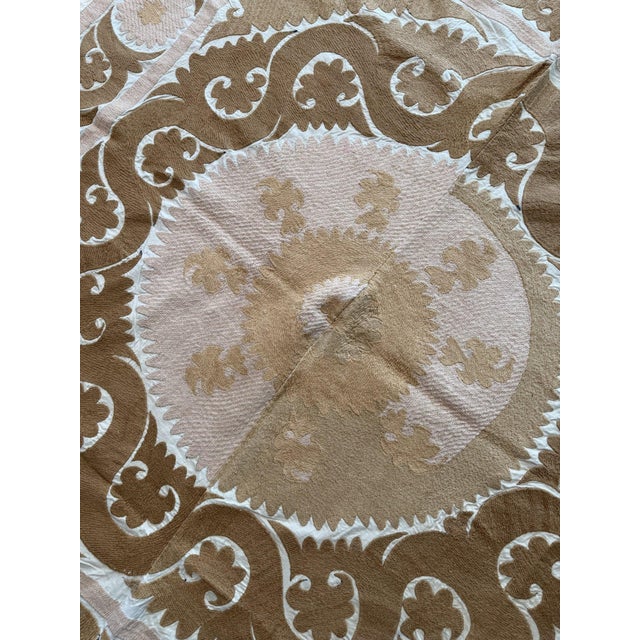 Hand-Embroidered Neutral Tan Suzani Wall Hanging For Sale In New York - Image 6 of 9