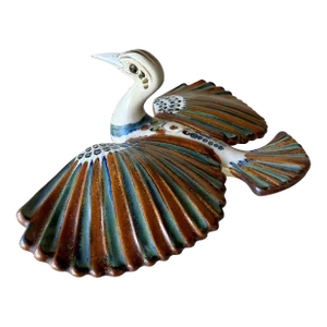 Circa 1980 Ken Edwards Collection “Open Winged Bird” High-Fired Pottery, Tonalá, Mexico
