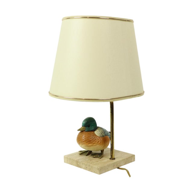 Duck Lamp in Brass, Resin and Travertine by Malevolti by Artiflex, 1970s For Sale - Image 16 of 18
