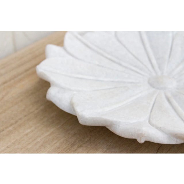 15" Pure Marble Flower Plate For Sale - Image 4 of 9