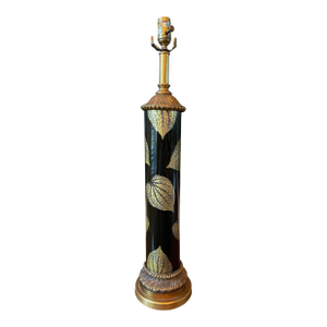 Theodore Alexander Black Lacquer and Gilt Leaf Column Table Lamp