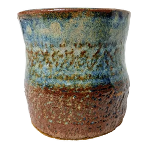 Vintage Art Pottery Utility Cylinder Office Desk Pencil Holder Tropical Turquise Earthy Glazed