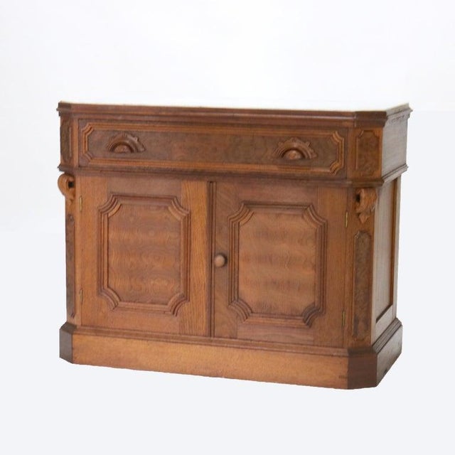 Victorian Victorian Carved Walnut & Burl Marble Top Commode C1890 For Sale - Image 3 of 18