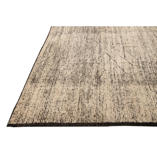 Modern Moroccan Style Handmade Brown Tribal Pattern Oversize Boho Wool Rug For Sale - Image 4 of 10