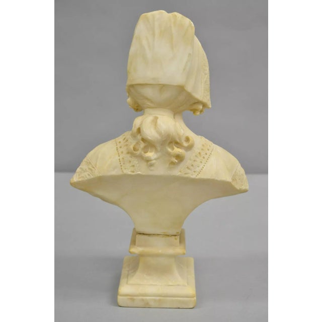 Stone Early 20th Century Antique Victorian Carved Alabaster Marble Figural Young Woman Maiden Bust Statue For Sale - Image 7 of 12