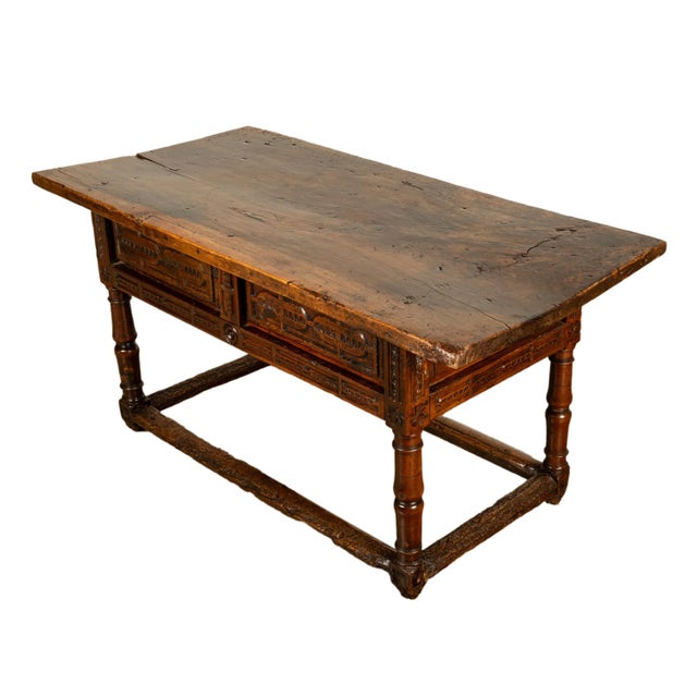 Antique Late 16th Century Spanish Baroque Carved Walnut Refectory Console Table Desk 1580 For Sale - Image 10 of 12