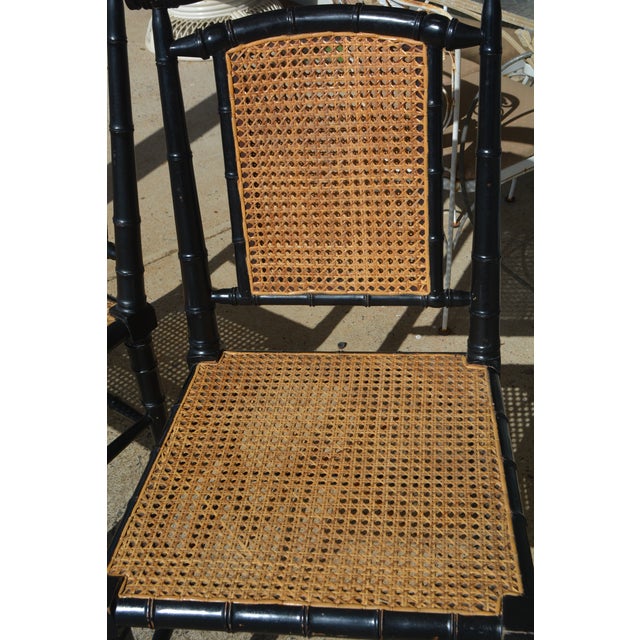 Pair Black Bamboo & Cane Colonial Noir Side / Dining Chairs For Sale - Image 11 of 17