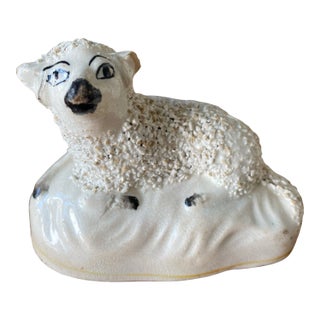 Antique 19th Century Staffordshire Resting White Lamb With Porcelain Confetti Fur For Sale