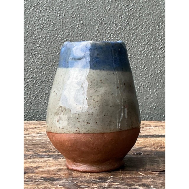 Vintage Blue and Gray Ceramic Vase For Sale In West Palm - Image 6 of 12