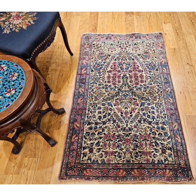 Early 20th Century Persian Kerman Lavar Rug, Hand-Knotted Wool, Allover Floral Pattern, Ivory & Green, 3’ X 5’ For Sale - Image 4 of 12