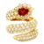 Ruby & Diamond 18k Yellow Gold Snake Wrap Ring, Size 5.5 For Sale