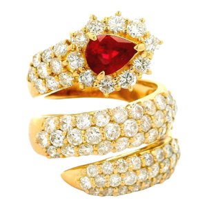 Ruby & Diamond 18k Yellow Gold Snake Wrap Ring, Size 5.5