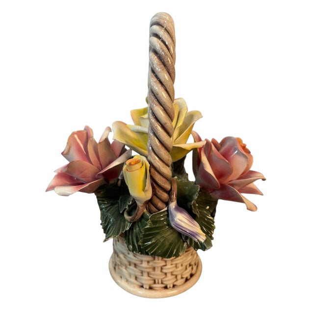 Rococo Vintage Italian Capodimonte Floral Basket With Twisted Handle For Sale - Image 3 of 5