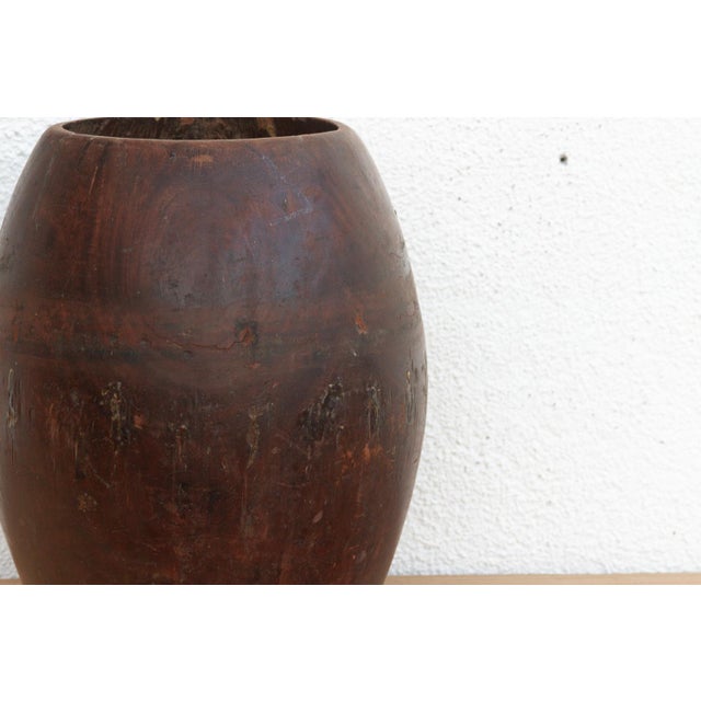 Farmhouse Antique Patinated Espresso Brown Barrel Pot For Sale - Image 3 of 7