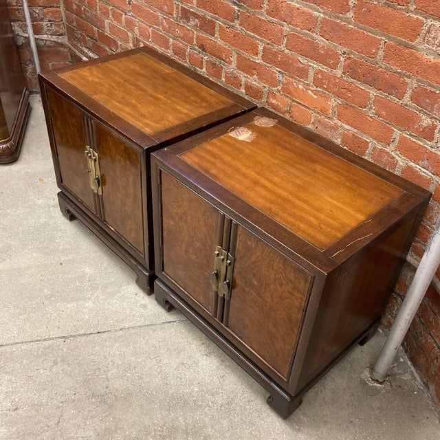 Drexel Heritage night stand set (two) Damage consistent with age. Broken handle on one (pictured). Surface damage on one...