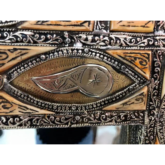 Vintage Moroccan Moorish Handmade Arched Vanity or Wall Mirror With Brass Inlay For Sale - Image 4 of 12