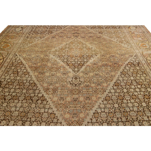 1910s Room Size Antique Persian Tabriz Designed Wool Rug in Brown From the 1900s For Sale - Image 5 of 10