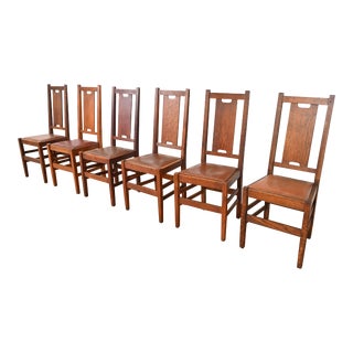 Gustav Stickley Antique Mission Oak Arts & Crafts Dining Chairs, Circa 1900 For Sale