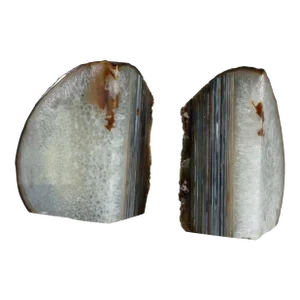 Antique Geode Bookends Composed of Both White Quartz and White Agate, a Pair
