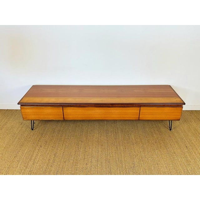 Mid-Century Modern Low Scandinavian Sideboard in Teak with Hairpin Legs, 1960s For Sale - Image 3 of 18
