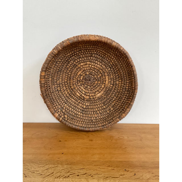 Rustic Large Hand-Woven Wicker Tray Basket For Sale - Image 3 of 18