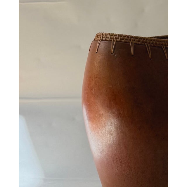 Pair of Vintage Indonesian Ceramic Vessels With Hand-Woven Rattan Rim For Sale - Image 9 of 18