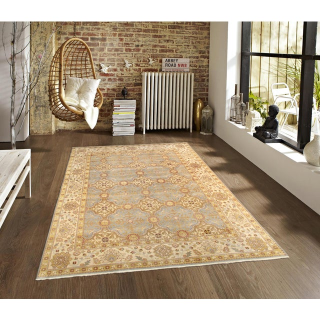 Pasargad Home Melody L. Blue Wool Area Rug- 6' 1" X 8' 9" For Sale - Image 4 of 4