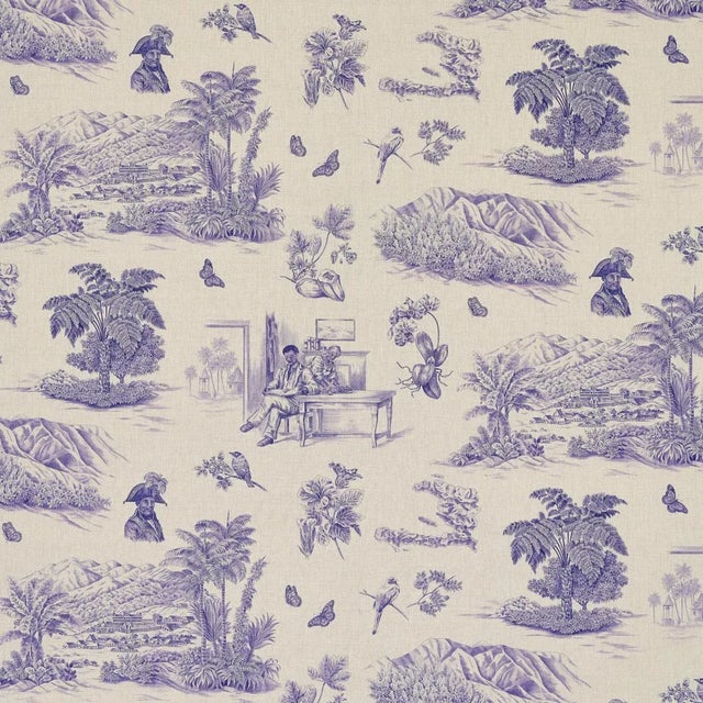 Sample - Schumacher x Victor Glemaud Toussaint Toile Fabric in Purple & Cream For Sale