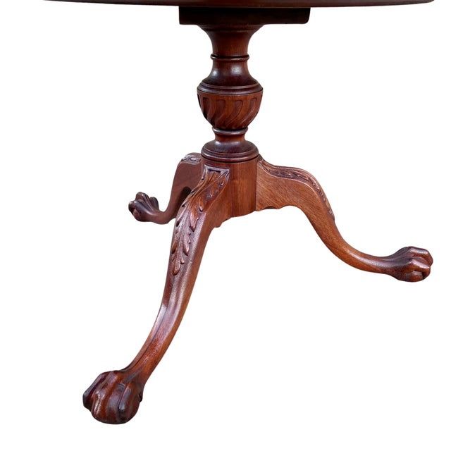 Wood Vintage Mahogany Two Tier Round Dumbwaiter Table – 1940s Regency Style Claw Foot For Sale - Image 7 of 11