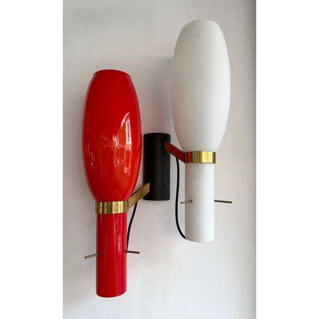 Metal Pair of Sconces Brass and Glass by Stilnovo. Italy, 1950s For Sale - Image 7 of 12