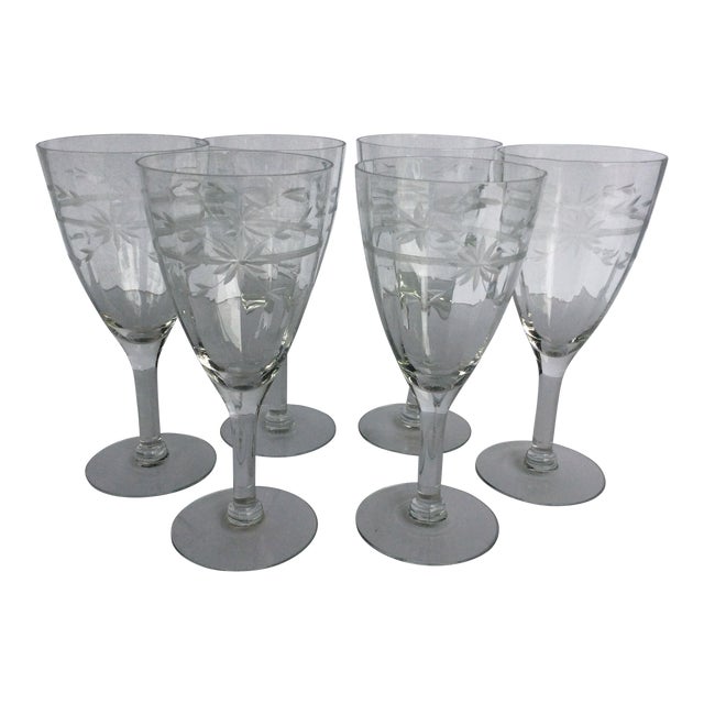Crystal Stemware Etched - Set of 6 For Sale