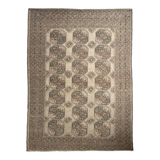Muted Cloud Grey, Taupe, and Steel Blue Vintage Ersari Elephant Track Organic Wool Rug 8.4 x 11.6 For Sale