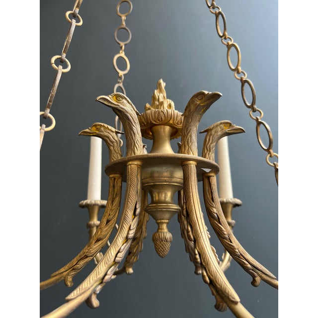 1900s Empire Bronze with Golden Eagle Heads and Flame Chandelier For Sale - Image 6 of 12