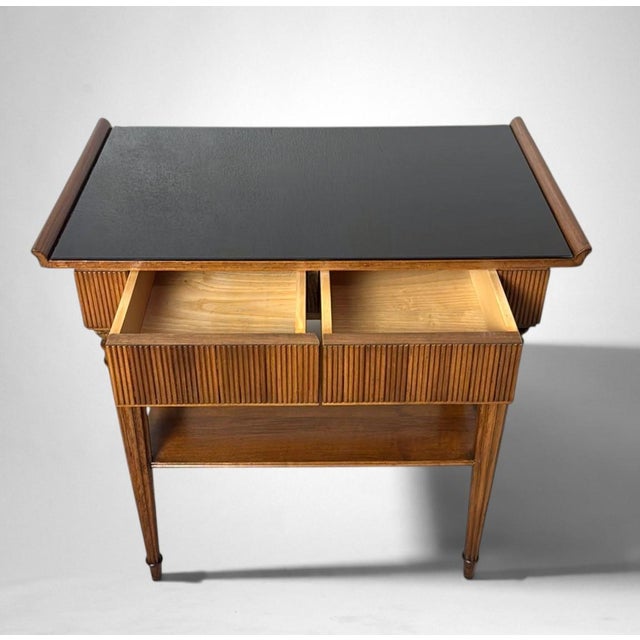 Mid-Century Modern Pair of Italian Wooden Nightstands With Black Glass Tops For Sale - Image 12 of 18