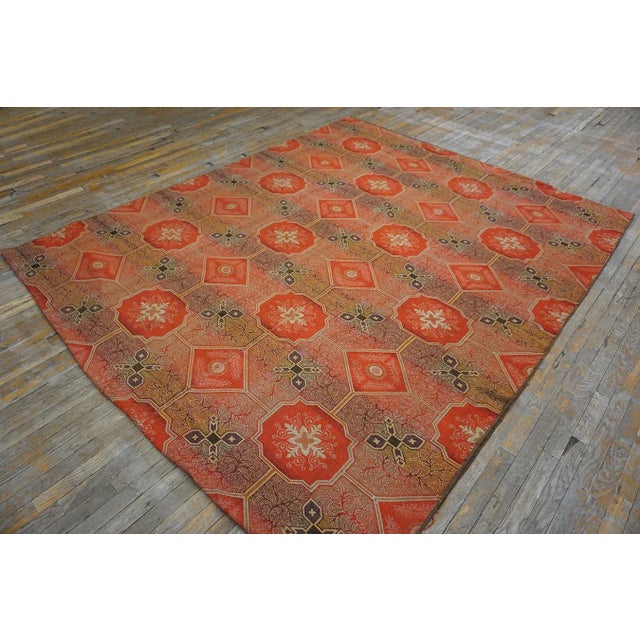 1870s Red Octagonal Geometric Antique American Ingrain Carpet 7'7" X 9'6" Flatweave Wool Rug For Sale - Image 15 of 15