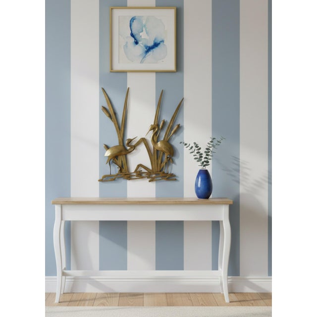 Art Deco Elegant Brass Heron and Cattail Wall Art Sculpture For Sale - Image 3 of 4