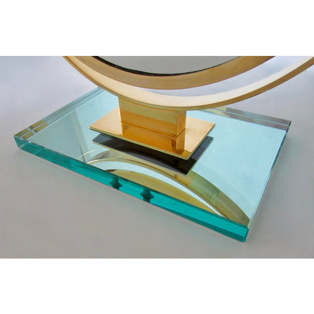 C.1970's Italian Attr; To Fontana Arte' Dual-Sided, Large Vanity Mirror & Magnifier, Brass & Glass For Sale - Image 18 of 18