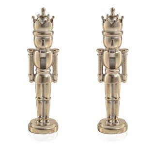 Hartwin Small Gold Metallic Decorative Nutcracker Figurines- Set of 2 For Sale