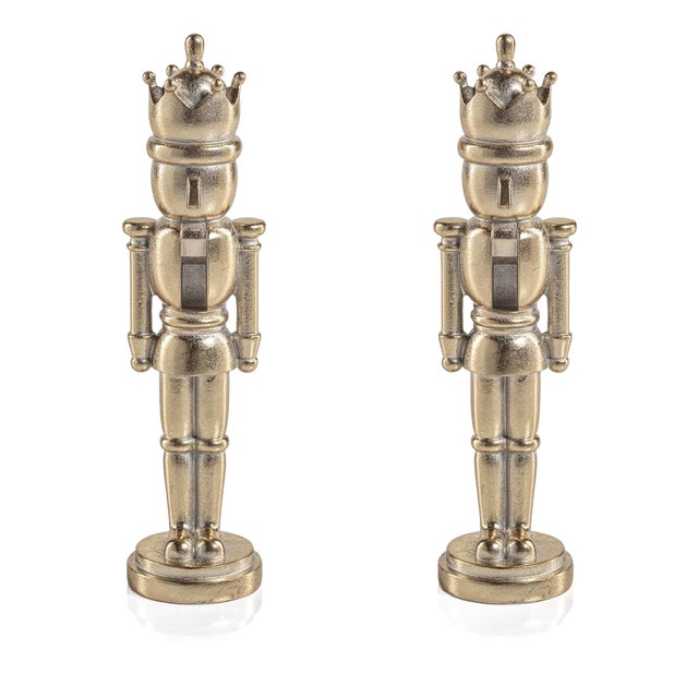 Hartwin Small Gold Metallic Decorative Nutcracker Figurines- Set of 2 For Sale