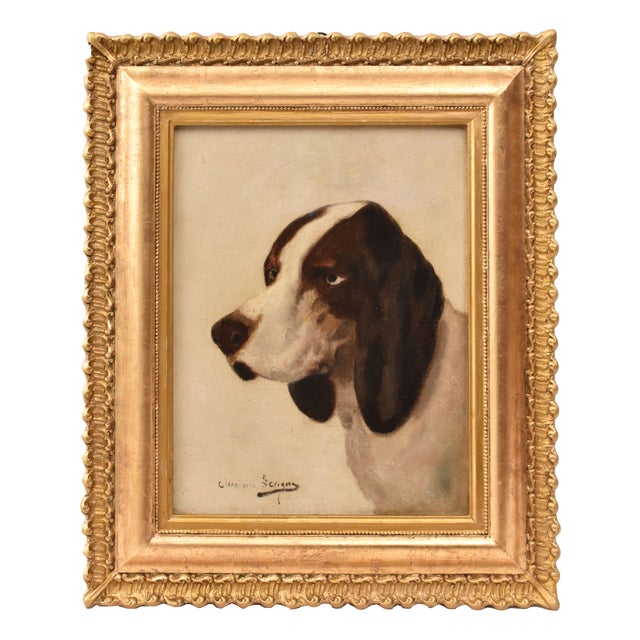 Théodore Lévigne, Portraits with Hunting Dogs, 19th Century, Oil Painting on Canvas, Framed For Sale