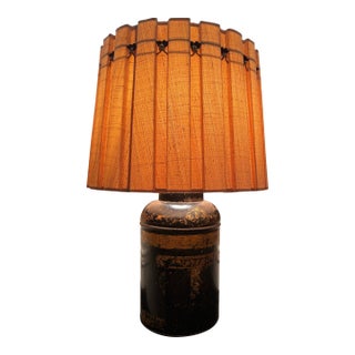 Vintage Chinoiserie Toleware Tea Canister Lamp With Pleated Shade For Sale