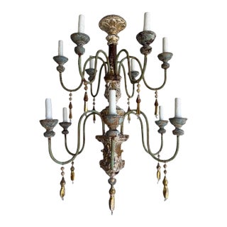 Late 19th Century Grand Italian Painted and Giltwood Twelve-Light Chandelier For Sale