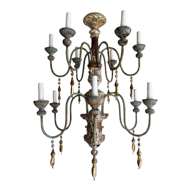 Late 19th Century Grand Italian Painted and Giltwood Twelve-Light Chandelier For Sale