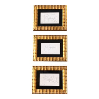 Gallery Wall Collection 3 Vintage Miniature Abstract Robert Cooke 1980s Ink Drawings- Set of 3 For Sale