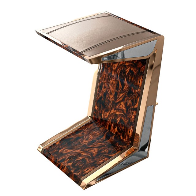 Not Yet Made - Made To Order "Melagrana" Bar Stool With Burl Walnut, Stainless Steel and Bronze For Sale - Image 5 of 7