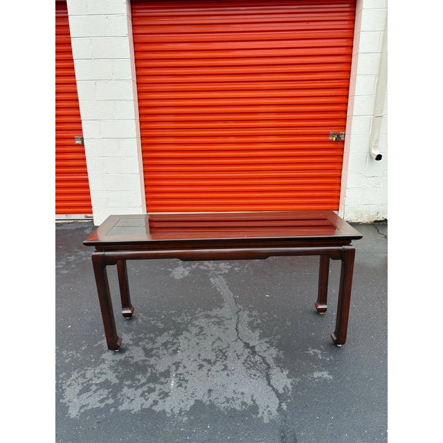 Black Glass Top Wood Console Table For Sale - Image 8 of 8