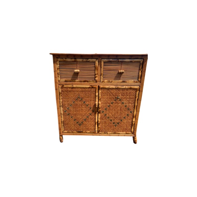 1980s Burnt Bamboo and Cane Coastal Woven Rattan Cabinet For Sale - Image 11 of 11