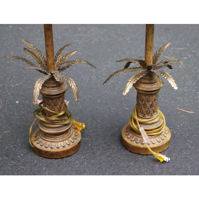 Hollywood Regency Vintage Palm Tree Buffet Lamps - a Pair For Sale - Image 3 of 4